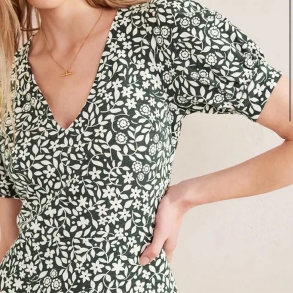 Boden V-Neck Jersey Mini Dress Chatsworth Sunflower Pop Green Floral US 14R 14 - Picture 3 of 6